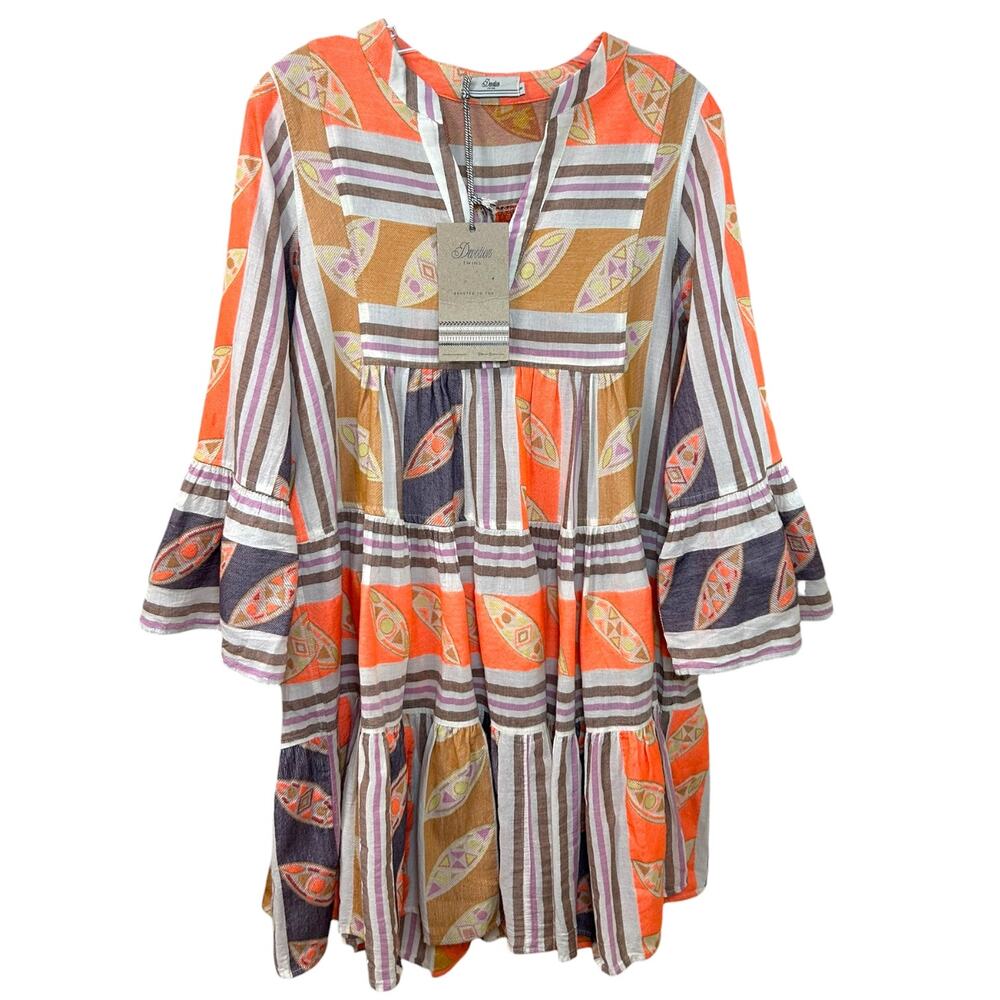 Devotion Twins NWT 'Hermosa' Tunic Mini Dress, Boho, Pattern Orange Lilac, Small - Picture 2 of 12